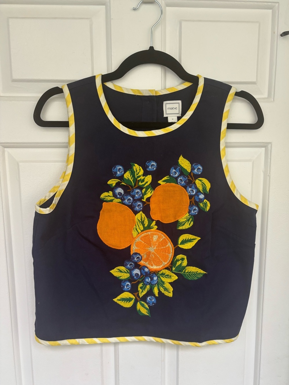 NWT $118 size M #Anthropologie Navy Citrus & Blue Floral Embroidered shell tank - Picture 5 of 7